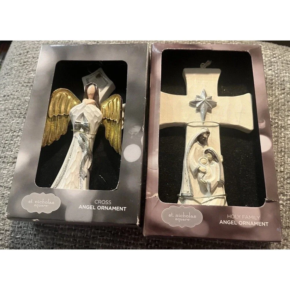 St. Nicholas Square Peace & Love Angel Cross Resin Hanging Ornaments Set of 2